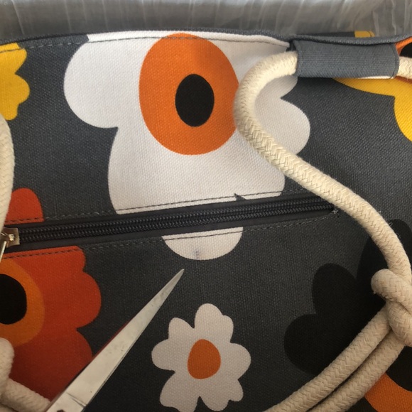 FARMHOUSE IS MY STYLE large canvas floral tote bag gray w/orange yellow NWOT - Picture 12 of 15